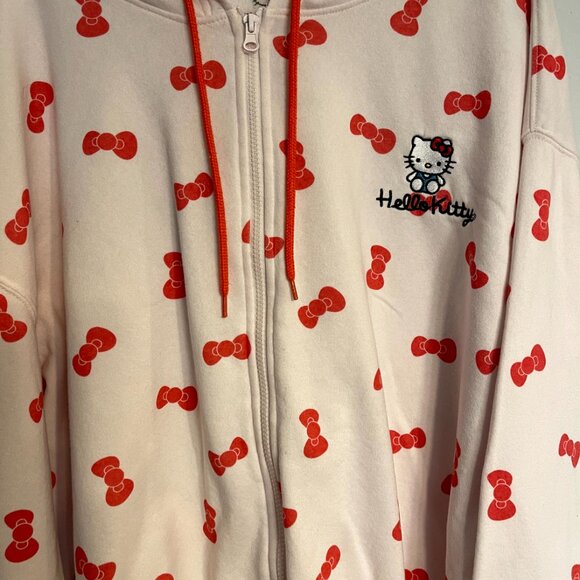 Hello Kitty Women Sanrio Light Pink Zip Up Hoodie Bows Pattern Sz XXL - Picture 2 of 7